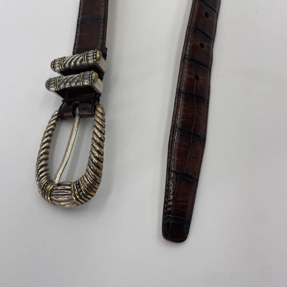 Fossil 90s Western Belt Brown Croc Leather Embossed  2-Tone Buckle Size Small - Picture 7 of 14